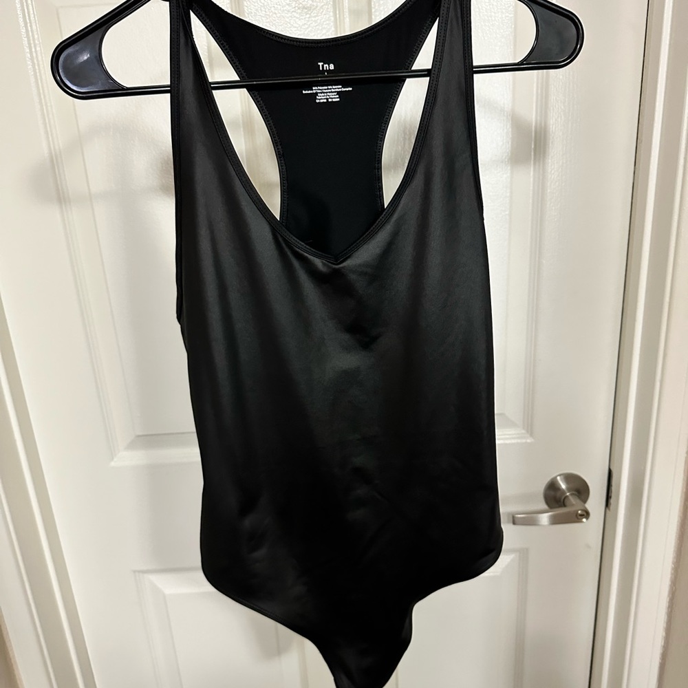 Black Leatherlike TNA Bodysuit from Aritzia